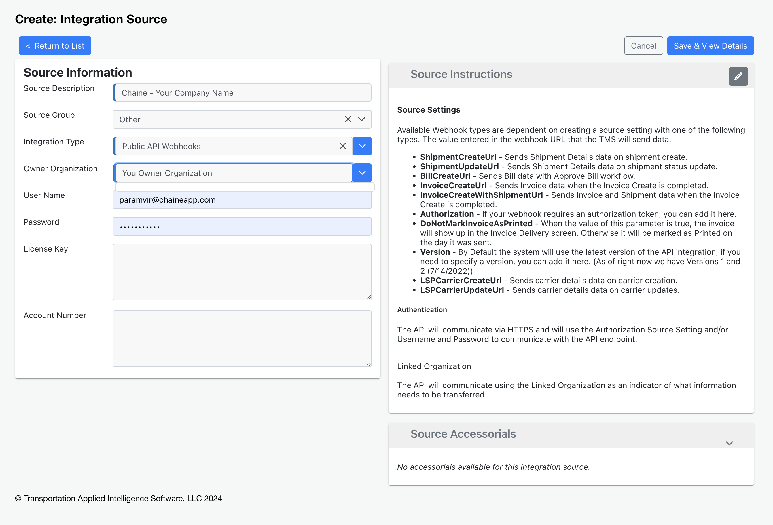tai tms create integration source