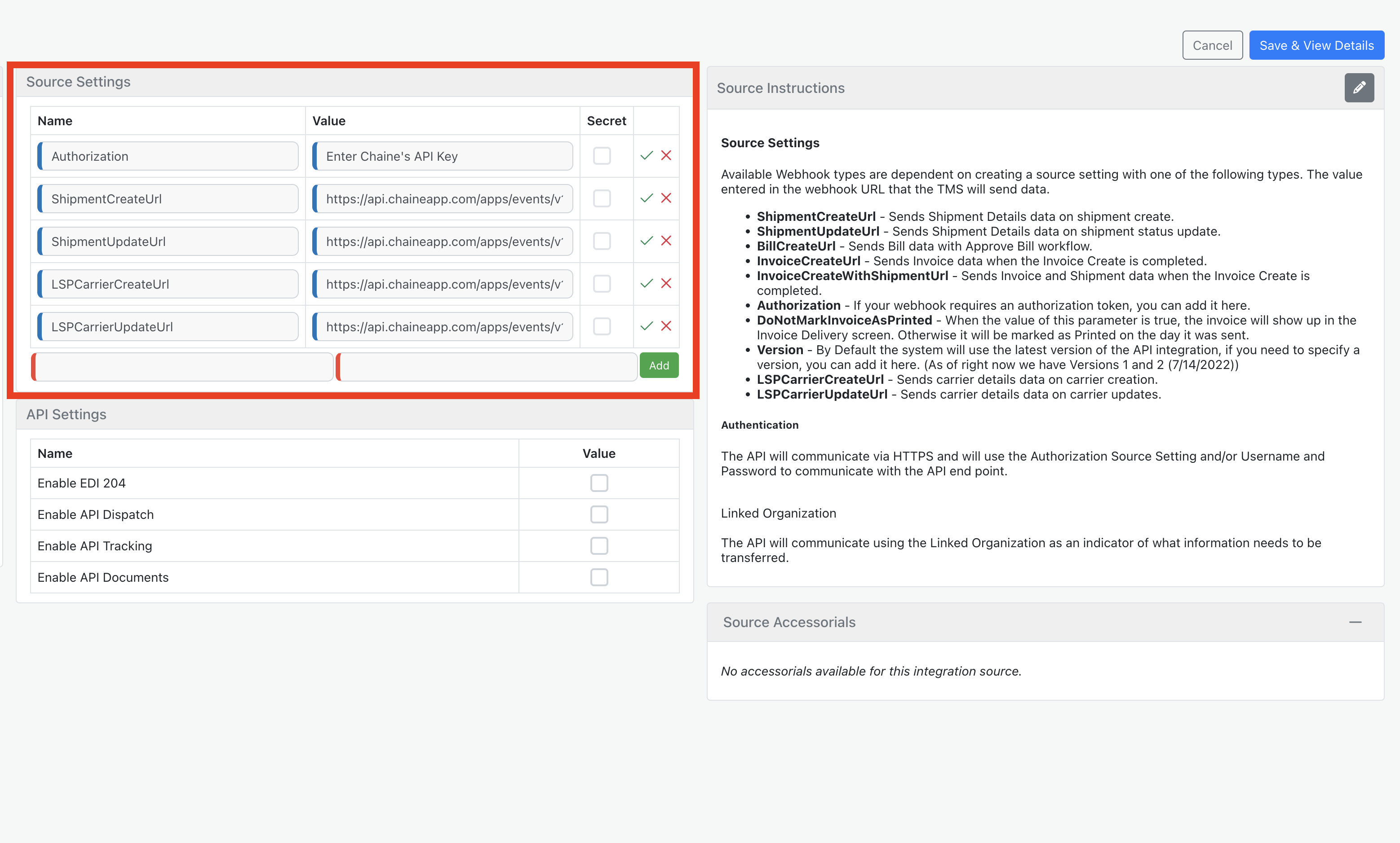 tai tms integration source settings