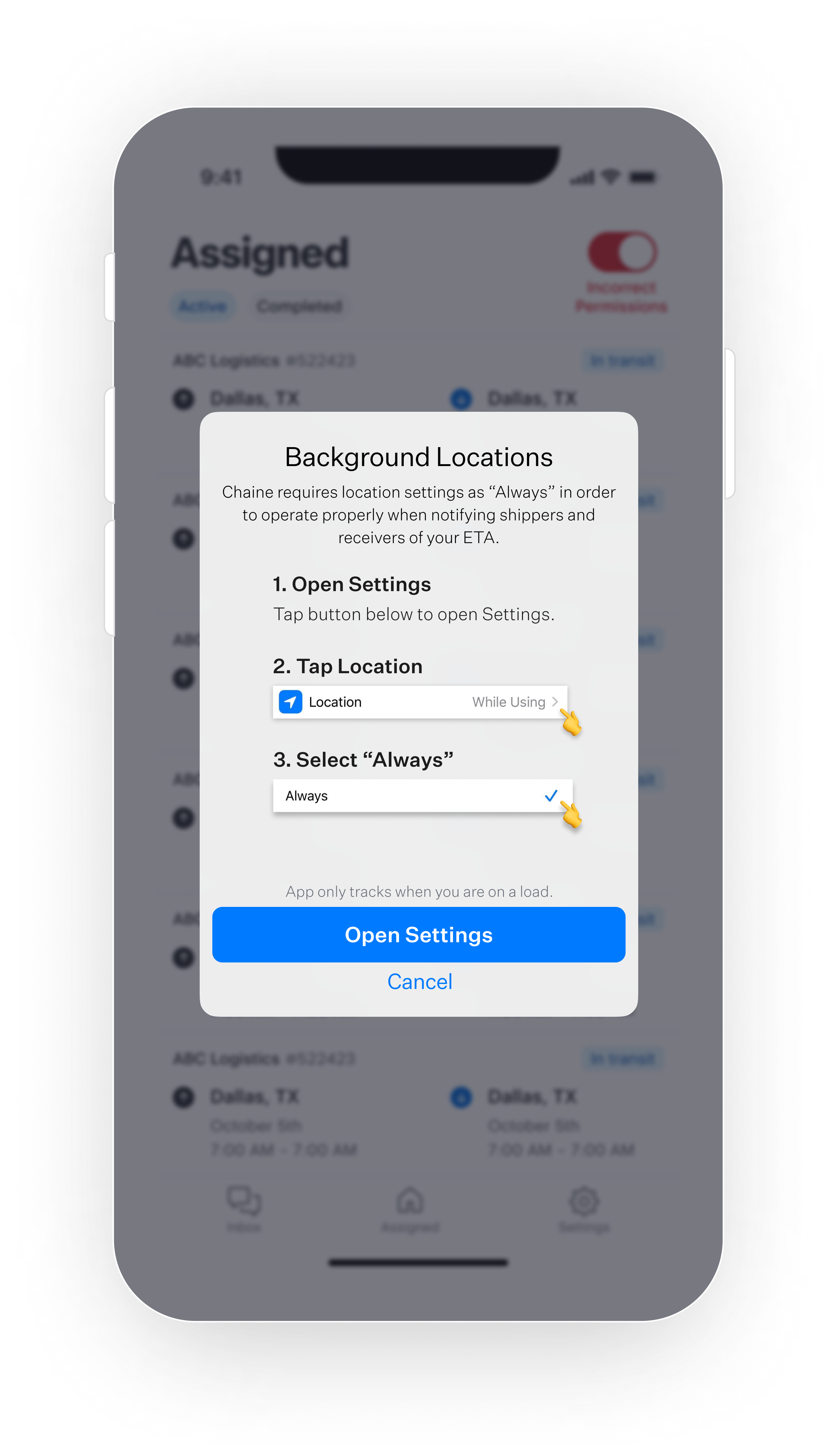 incorrect permissions popup