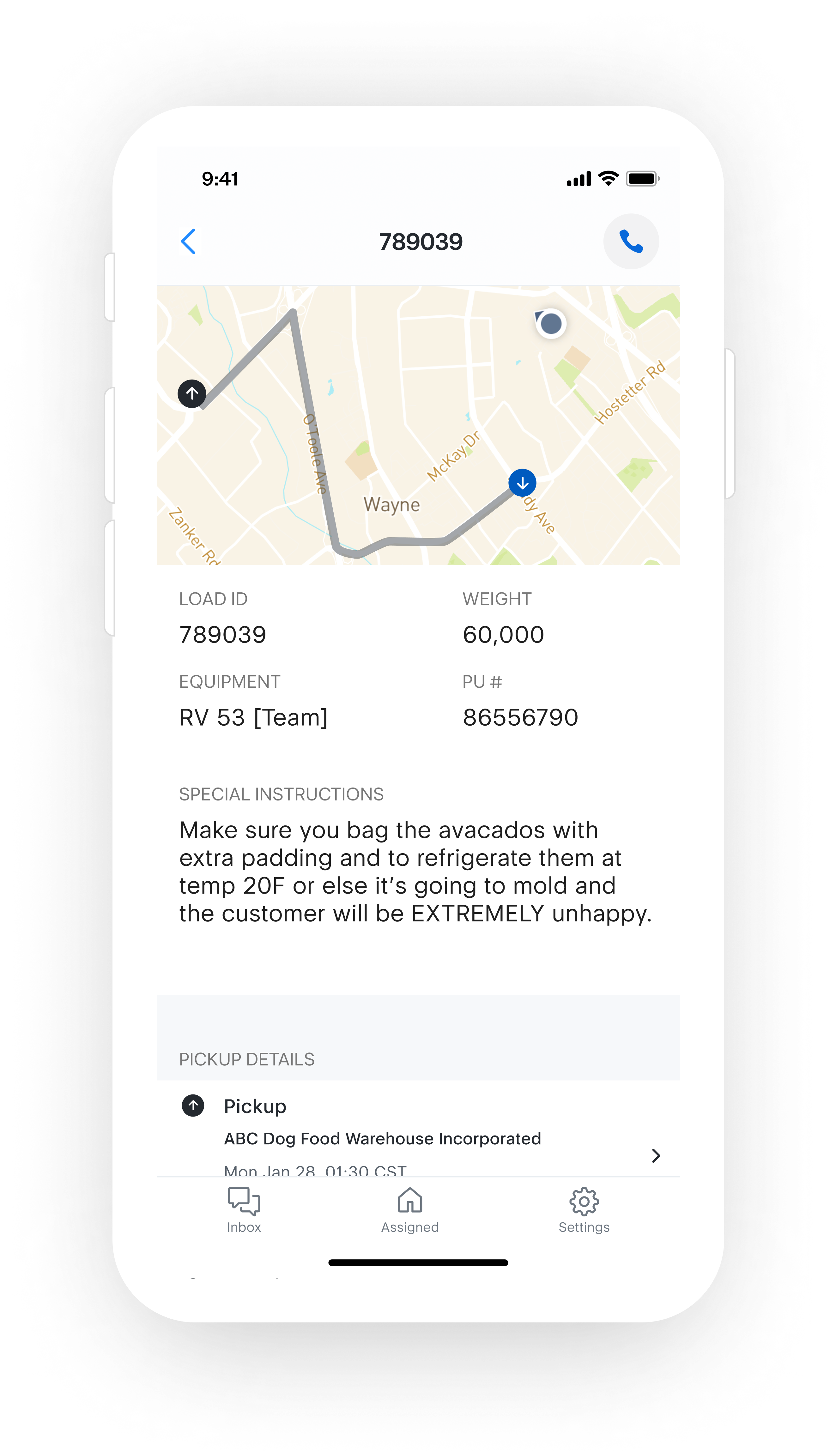 tracking app load details