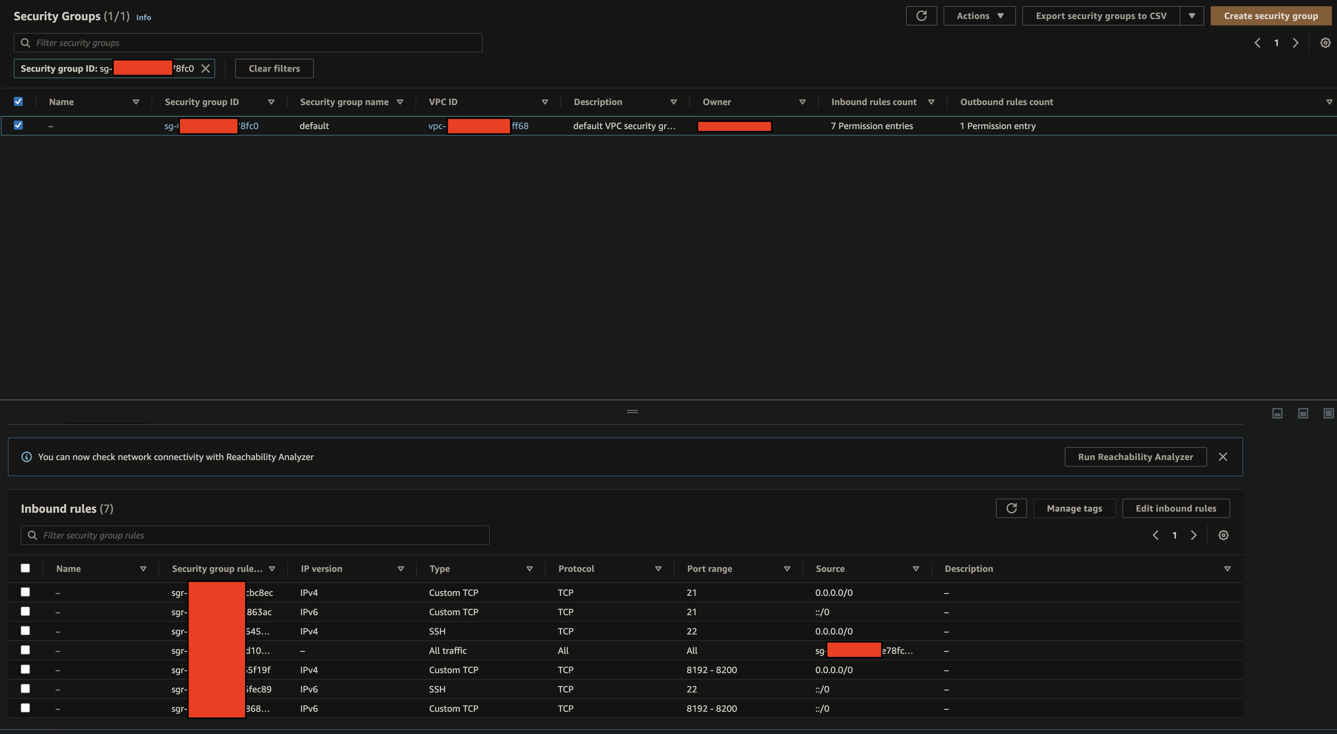AWS Transfer Security Group Inbound Rules